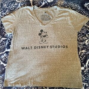 Walt Disney Studios Heather Gray Graphic V Neck Disney Parks Tee